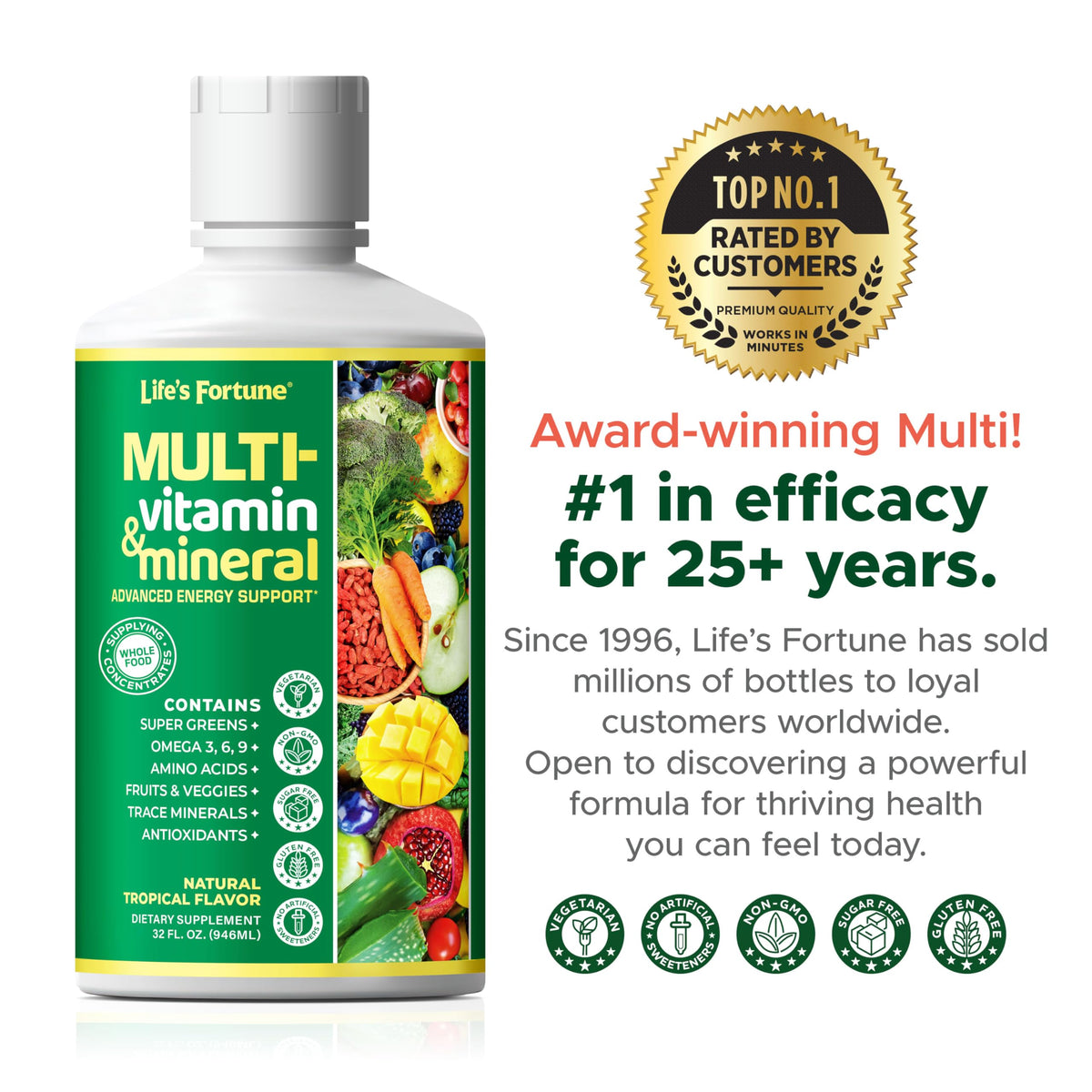 Liquid Multivitamin 90+ Nutrients Sugar Free Tropical Flavor 32 oz A89197