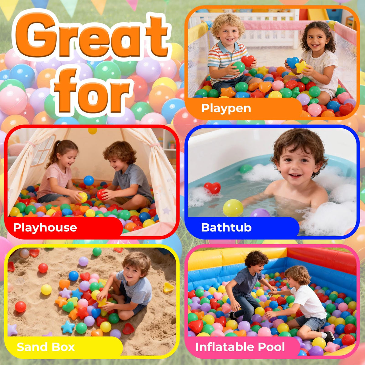 100 200 500 Plastic Balls for Toddlers Phthalate Free BPA Free Non-Toxic Crush Proof Z783