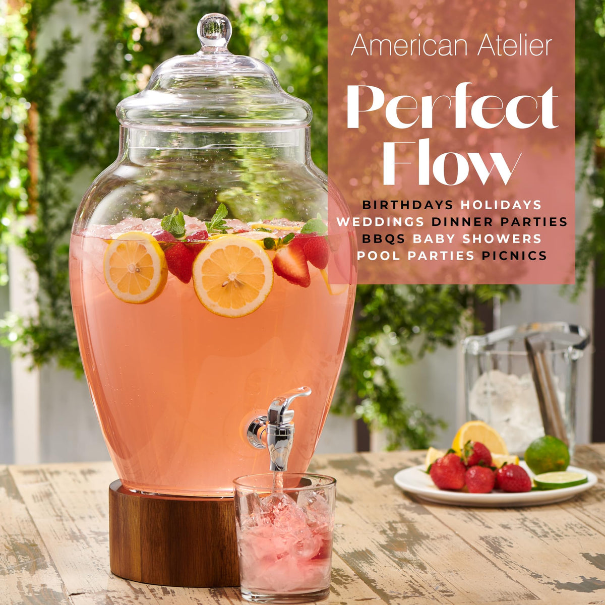 Glass Beverage Dispenser with Wood Base, 3 Gallon E7987