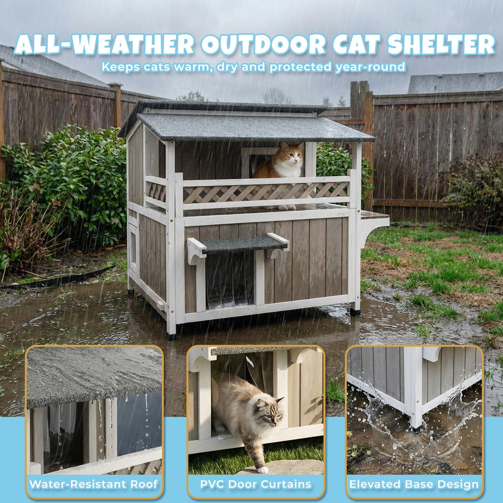 Wooden Two-Story Cat House W4747