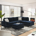 108'' Chenille Navy Blue L-Shaped Sectional Sofa with Storage Ottoman J11468