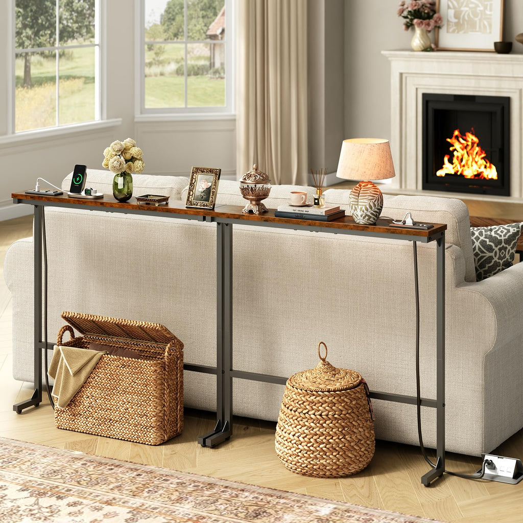 63 Inch Narrow Console Table with 2 Power Outlets A862562