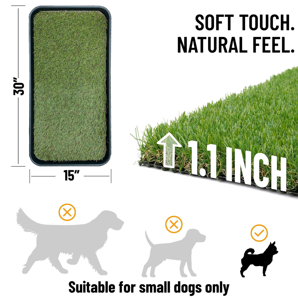 Artificial Grass Puppy Potty Training Pad with Tray, 15" x 30" Reusable U30343