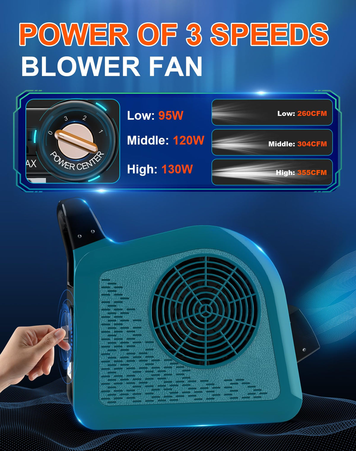 Blue 355CFM 3 Speed Air Mover Blower Fan with 2 Outlets J5381