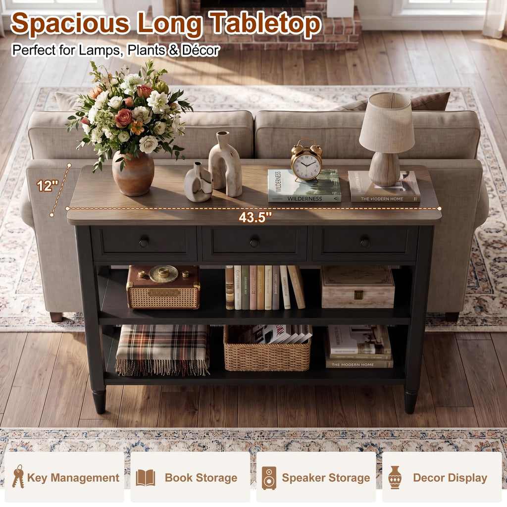 43" Narrow Console Table with 3 Drawers and 2 Shelves M4881