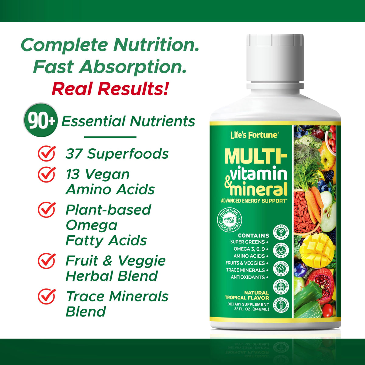 Liquid Multivitamin 90+ Nutrients Sugar Free Tropical Flavor 32 oz A89197