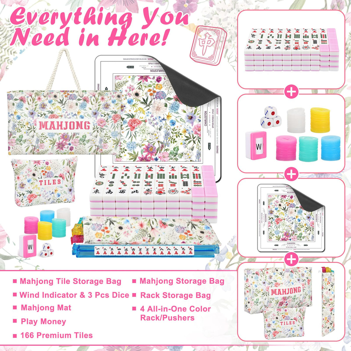 179 Pcs American Mahjong Tiles Set with Bags W4489