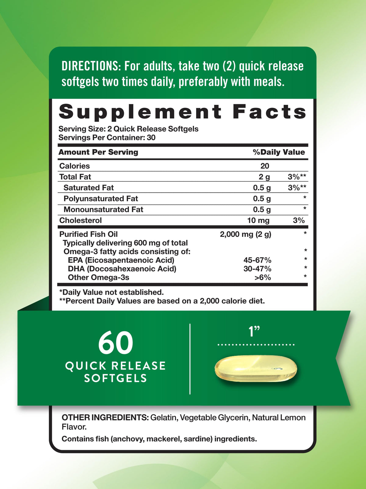 Fish Oil Omega 3 2000mg 60 Softgels N124021