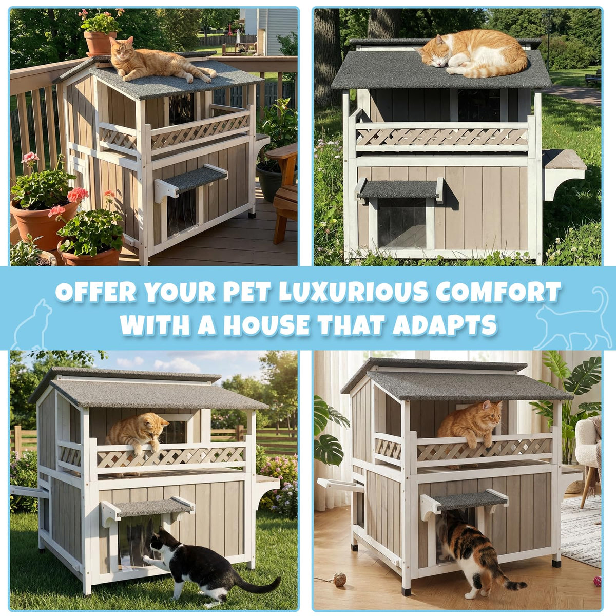 Wooden Two-Story Cat House W4747