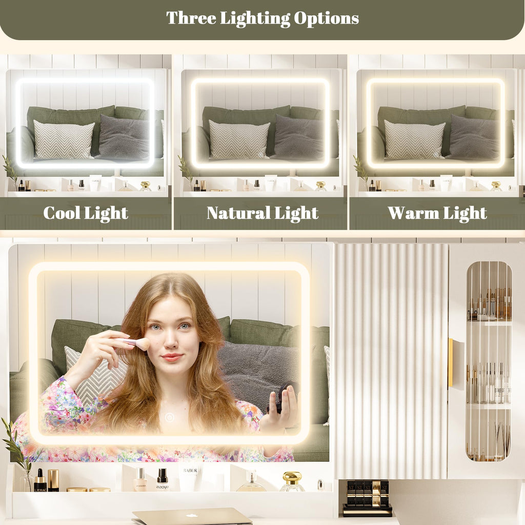 42" Makeup Vanity Desk with Mirror and Lights D3676