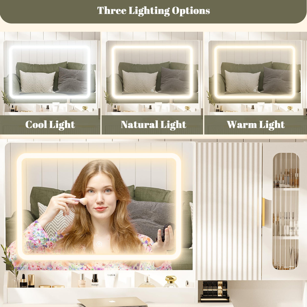 42" Makeup Vanity Desk with Mirror and Lights D3676