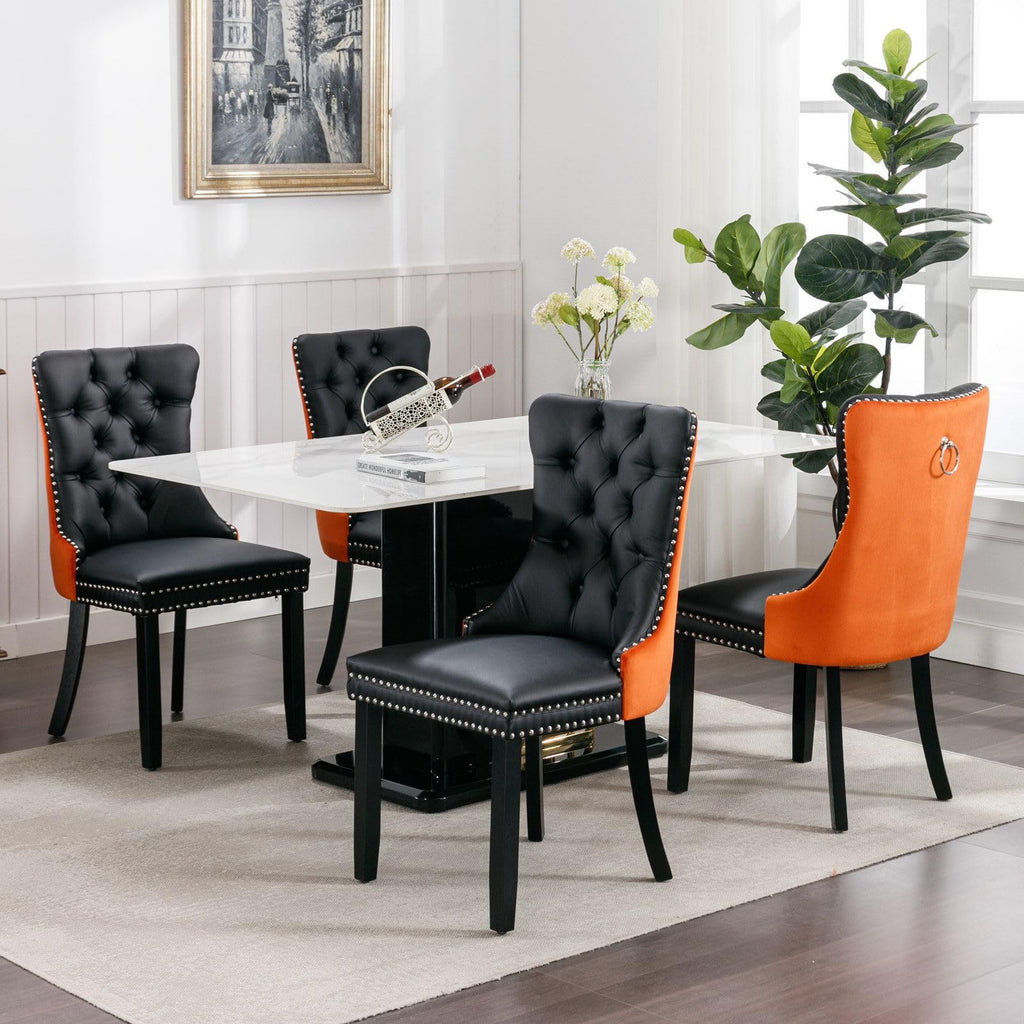 PU and Velvet Upholstered Dining Chairs with Solid Wood Legs Z1423