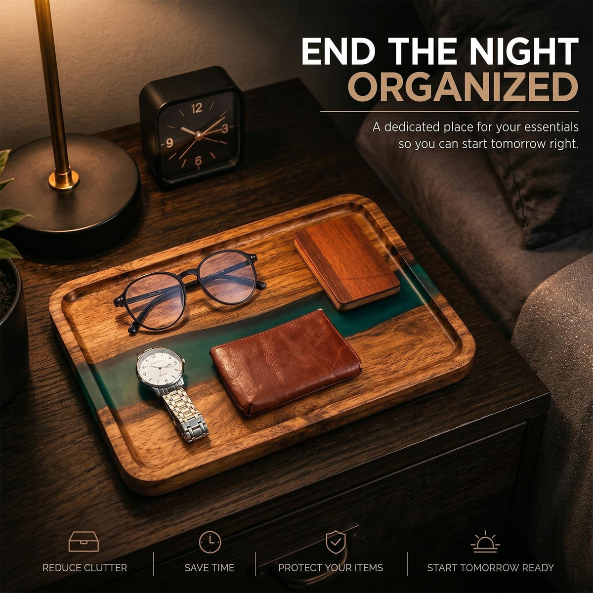 Turquoise Resin Acacia Wood Valet Tray O90313