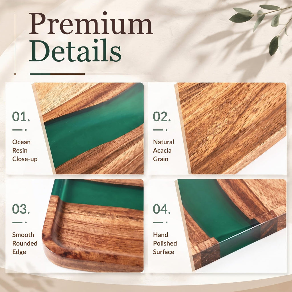 Turquoise Resin Acacia Wood Valet Tray O90313