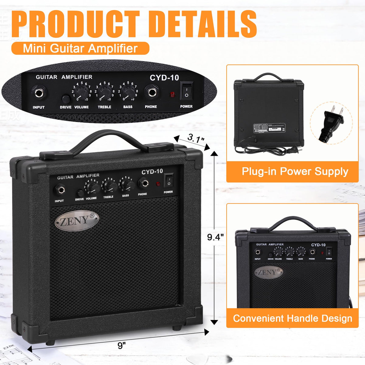 39in Full Size Electric Guitar with 10W Amp, Case and Accessories Pack, Black B924658