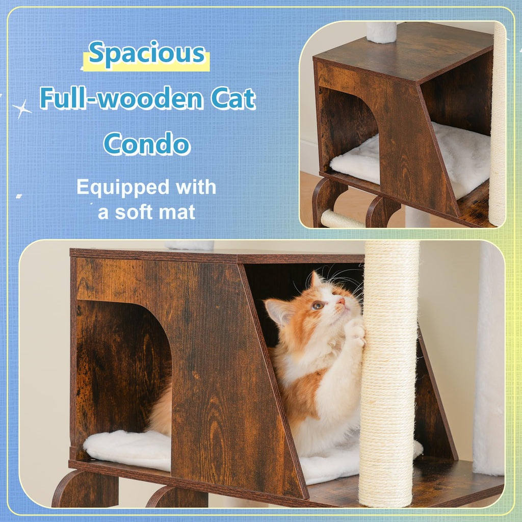 Wooden Cat Tree with Large Platforms A240
