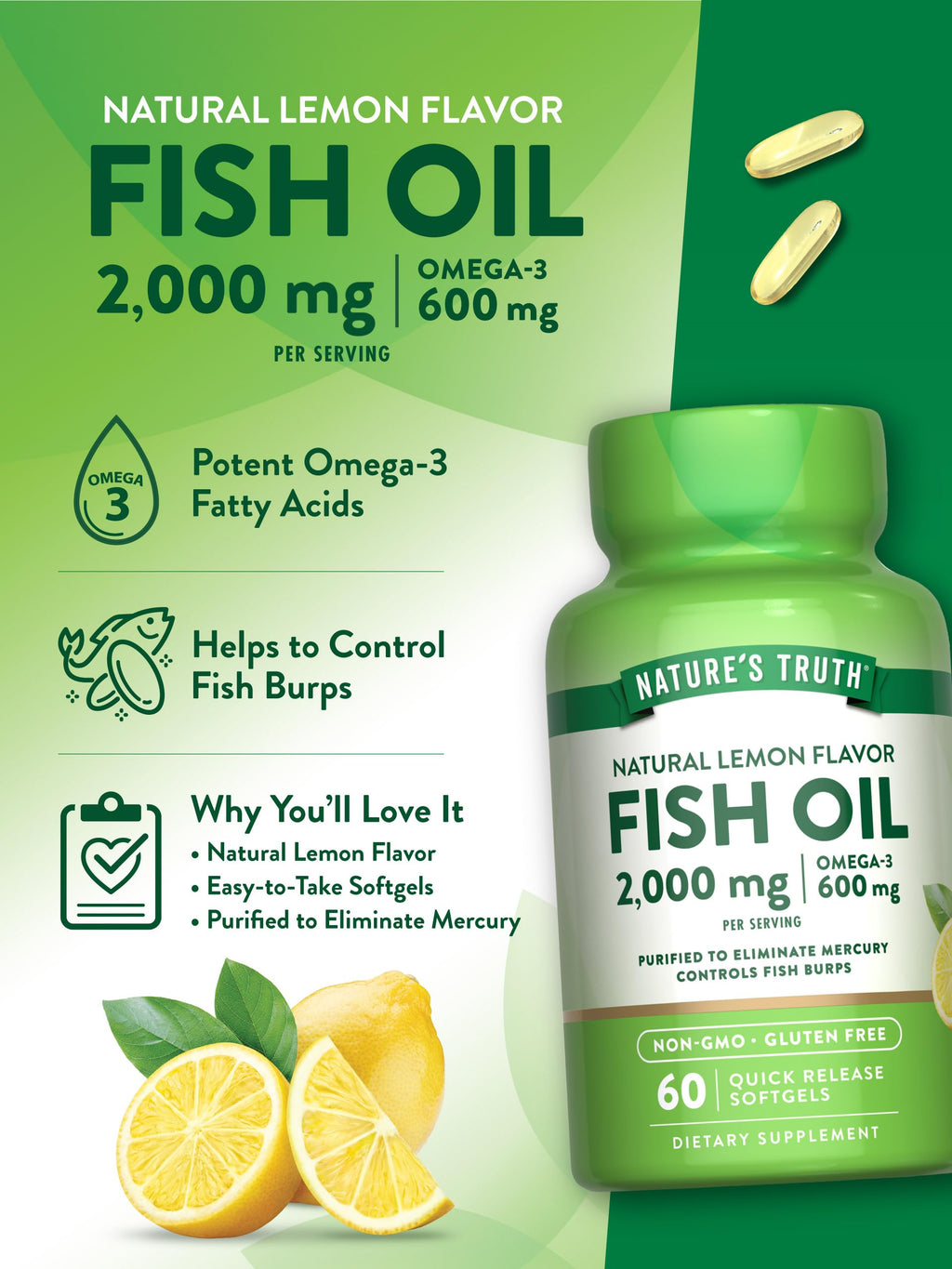 Fish Oil Omega 3 2000mg 60 Softgels N124021