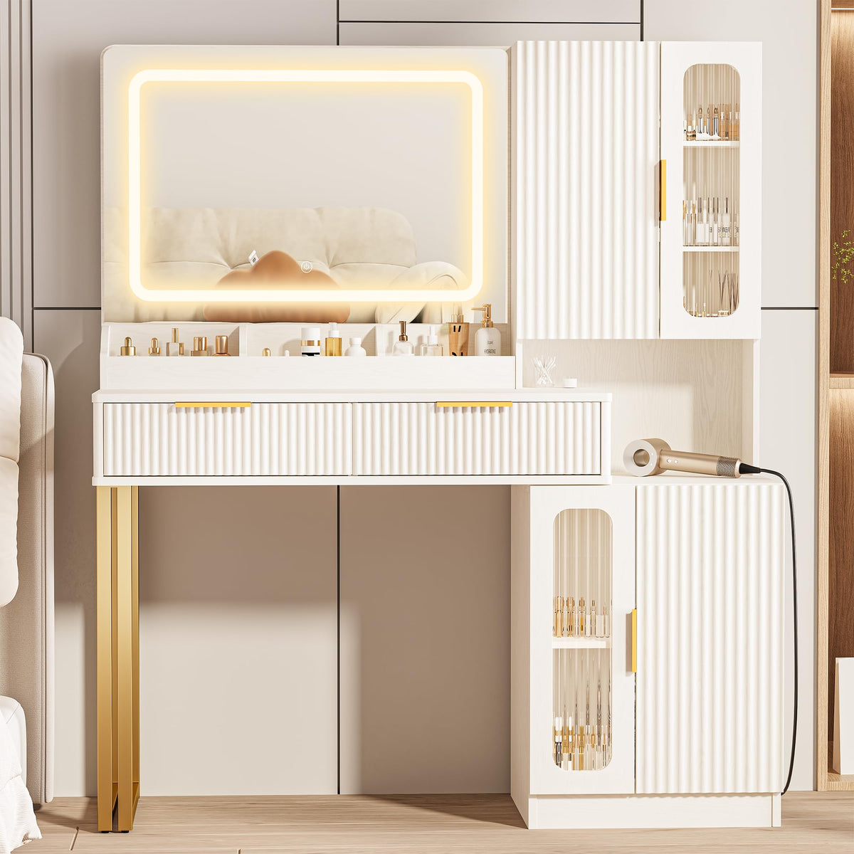 42" Makeup Vanity Desk with Mirror and Lights D3676