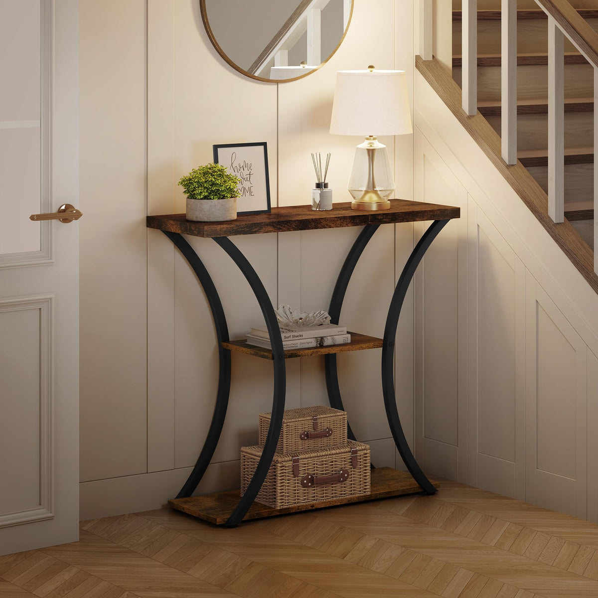 3 Tier Console Table with Open Wood Shelves C55852