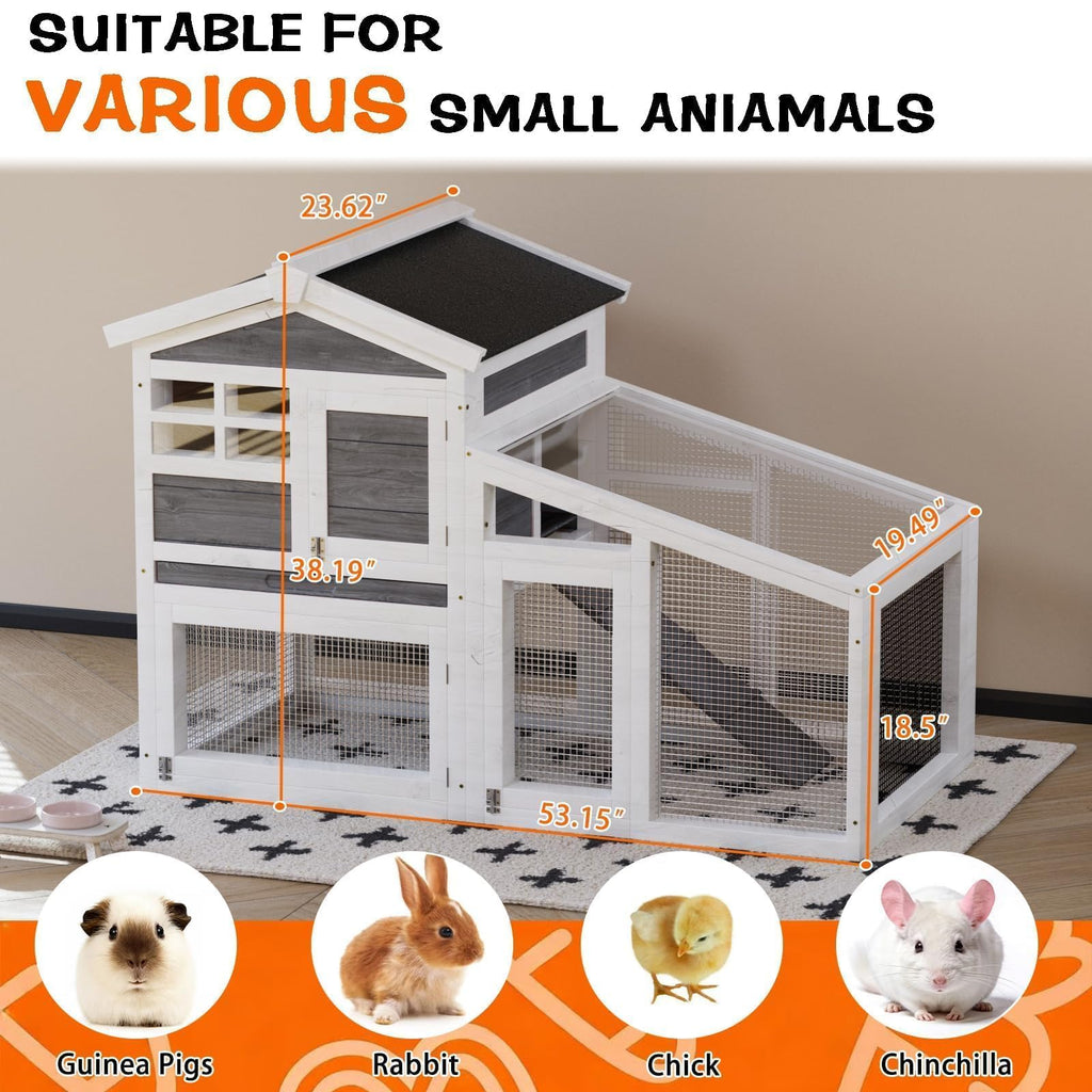 54" 2-Tier Wooden Rabbit Hutch with Run C193297