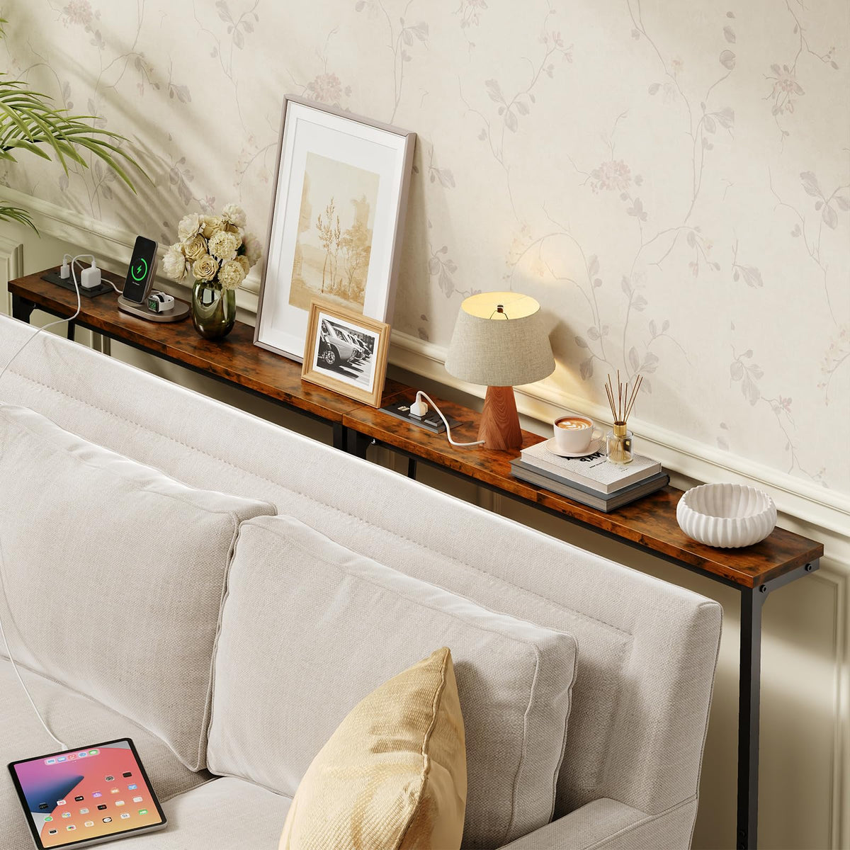 63 Inch Narrow Console Table with 2 Power Outlets A862562