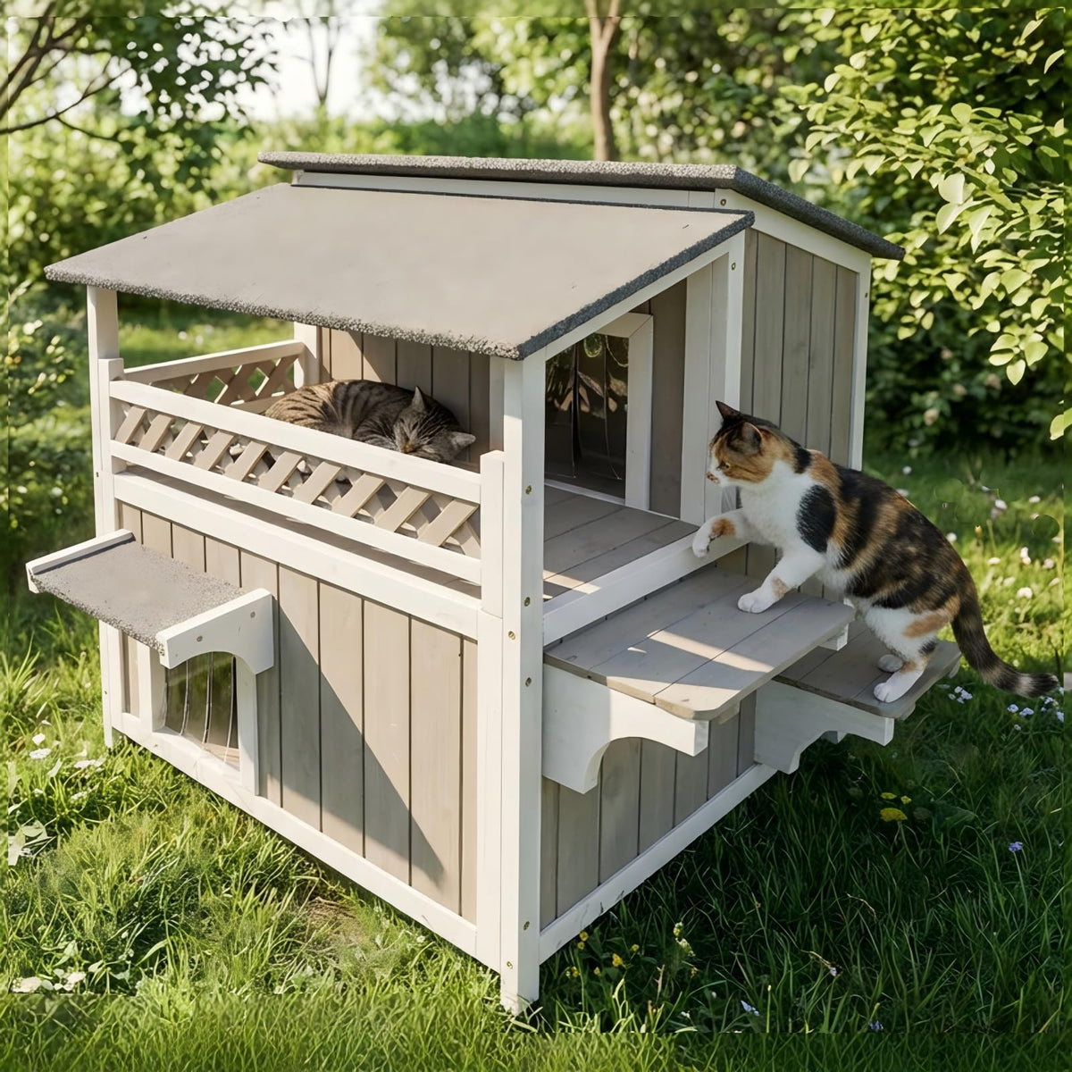 Wooden Two-Story Cat House W4747