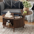 Lift Top Coffee Table with Storage, Fluted Round Center Table with Sliding Cabinet Door, Walnut R434