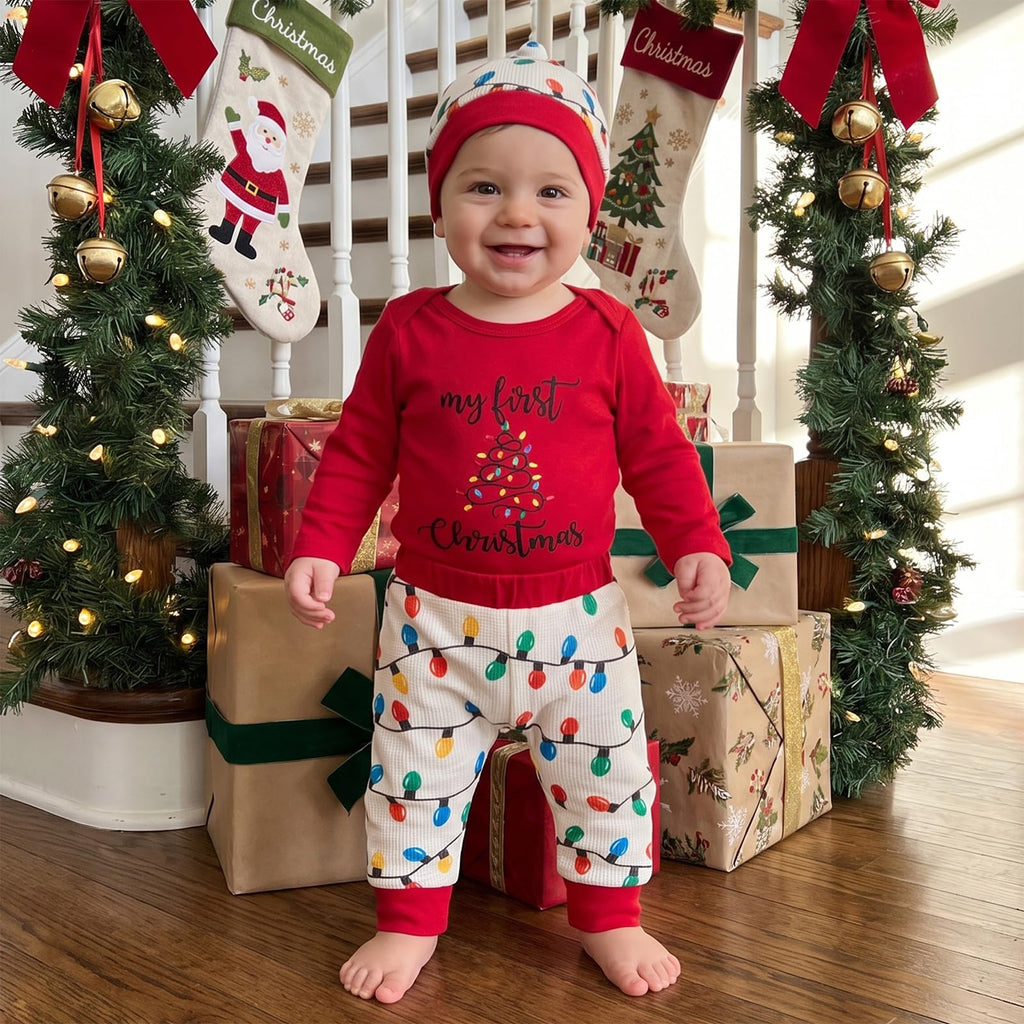 Christmas Baby Boy Outfit Romper Pants Hat O745