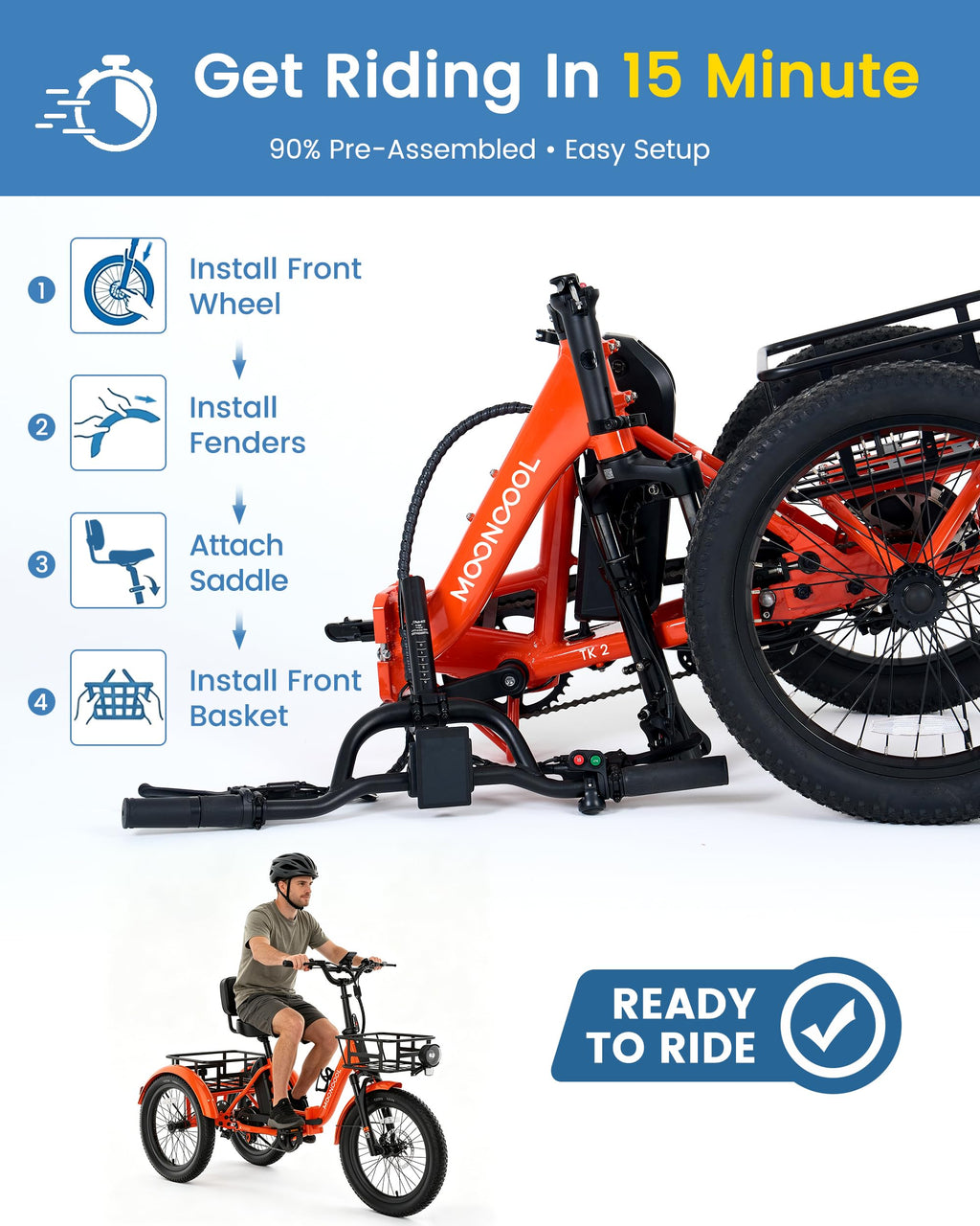Electric Trike for Adults, 500W 20" Fat Tire Folding Tricycle H330454