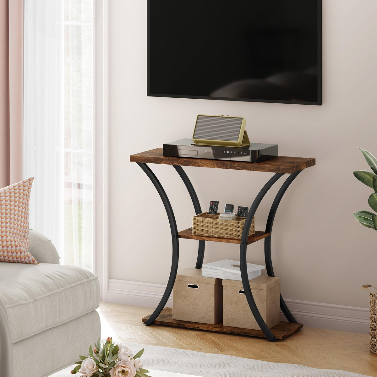3 Tier Console Table with Open Wood Shelves C55852
