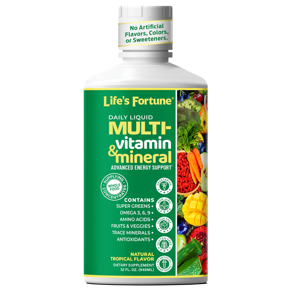 Liquid Multivitamin 90+ Nutrients Sugar Free Tropical Flavor 32 oz A89197