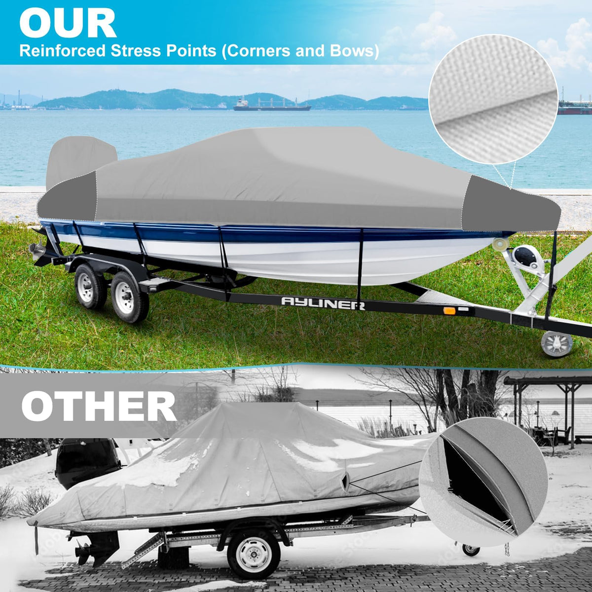 14-16ft Waterproof Marine Canvas Boat Cover with Outboard Motor Cover R2109