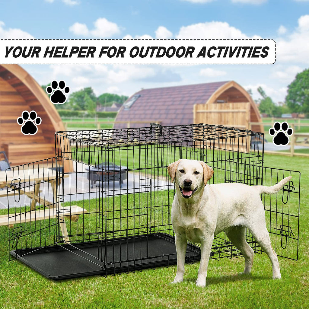 48 Inch Double Door Metal Dog Crate with Divider Panel U632299