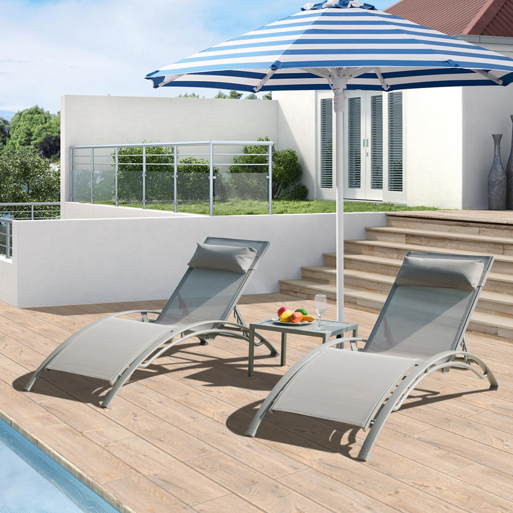 Adjustable Aluminum Pool Lounge Chairs Set of 3 with Side Table G981