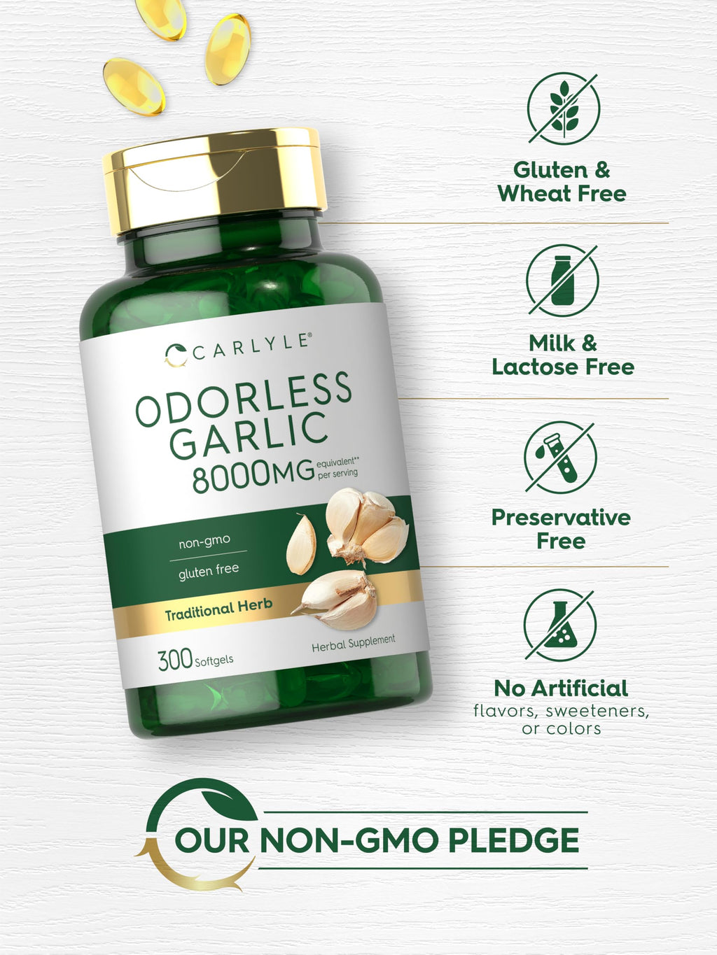 Odorless Garlic Softgels Supplement 300 Count J5041