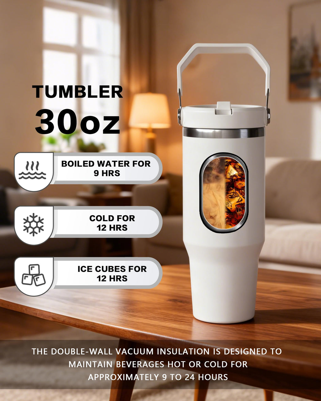 30oz Sublimation Blank Tumbler with Handle and Flip Straw J499930