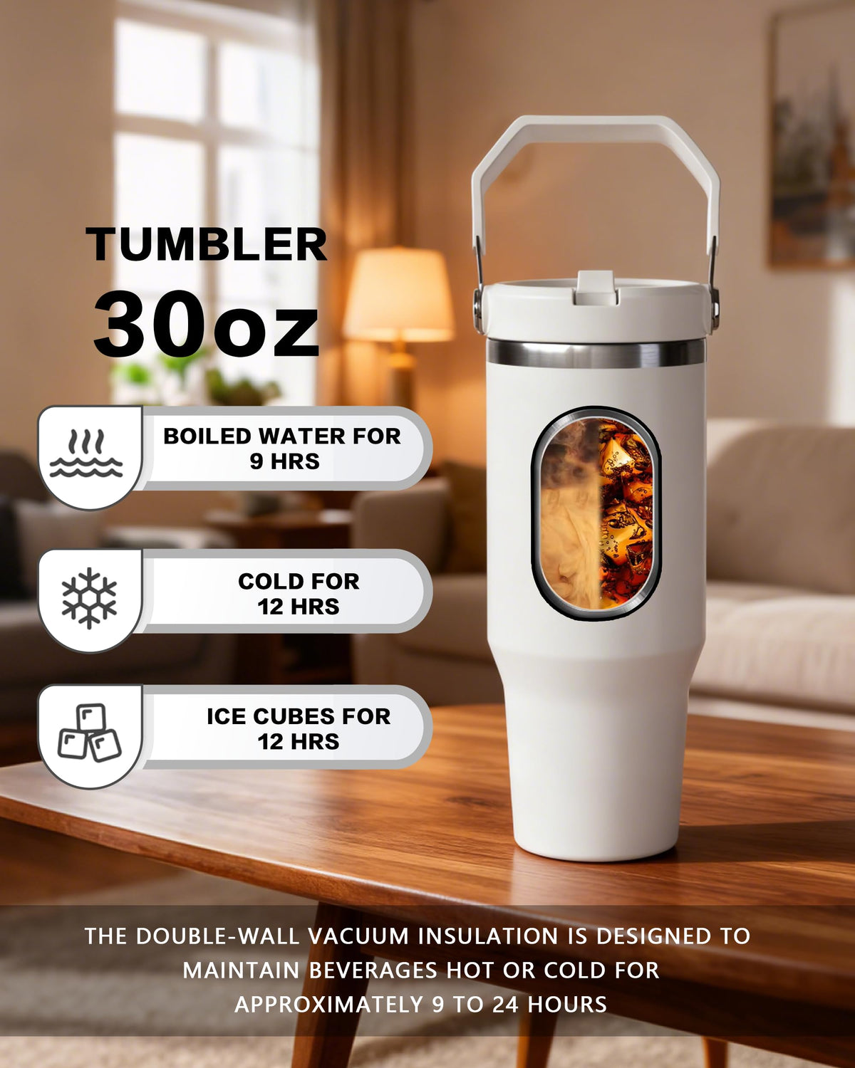 30oz Sublimation Blank Tumbler with Handle and Flip Straw J499930