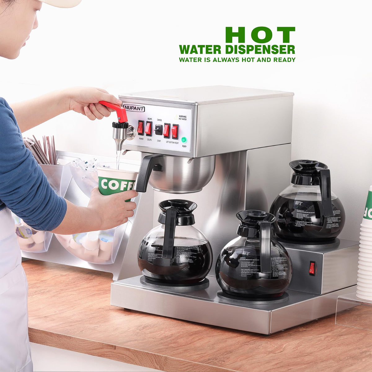 12 Cup Commercial Drip Coffee Maker with 3 Carafes Stainless Steel T40748