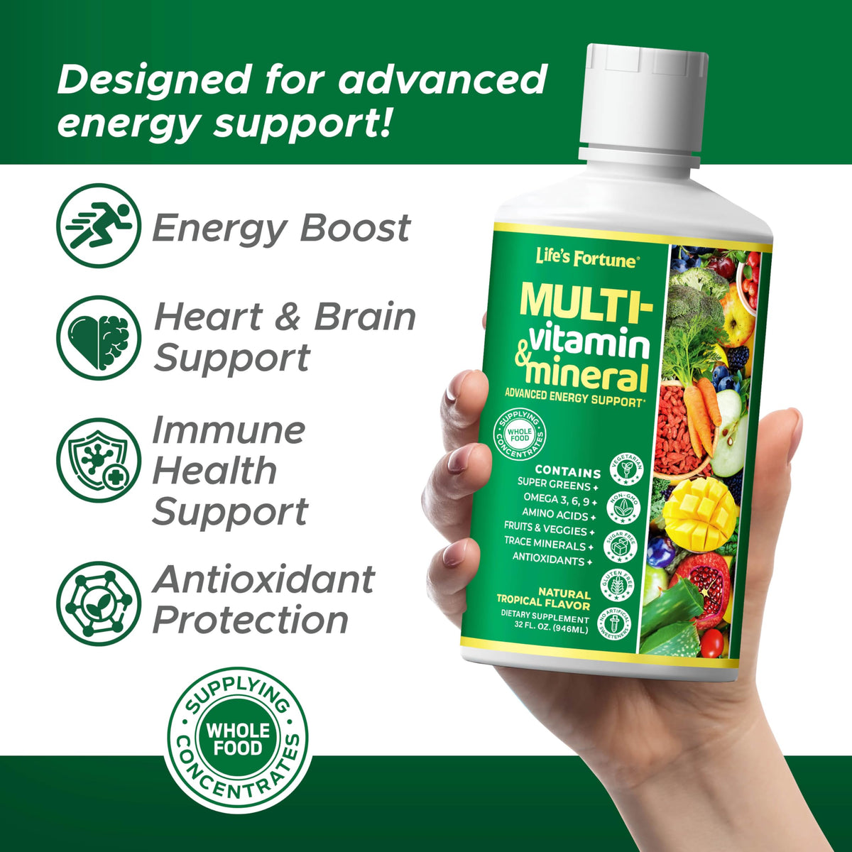 Liquid Multivitamin 90+ Nutrients Sugar Free Tropical Flavor 32 oz A89197