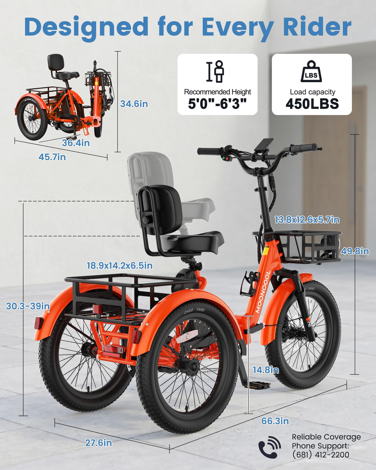 Electric Trike for Adults, 500W 20" Fat Tire Folding Tricycle H330454