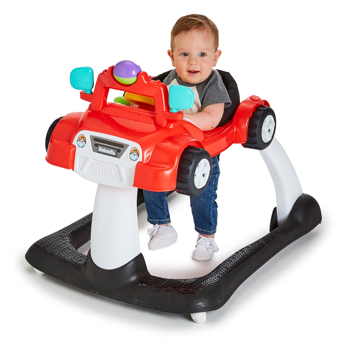 2-in-1 Baby Push Walker with Wheels, Seated or Walk-Behind, Racer Red S2628