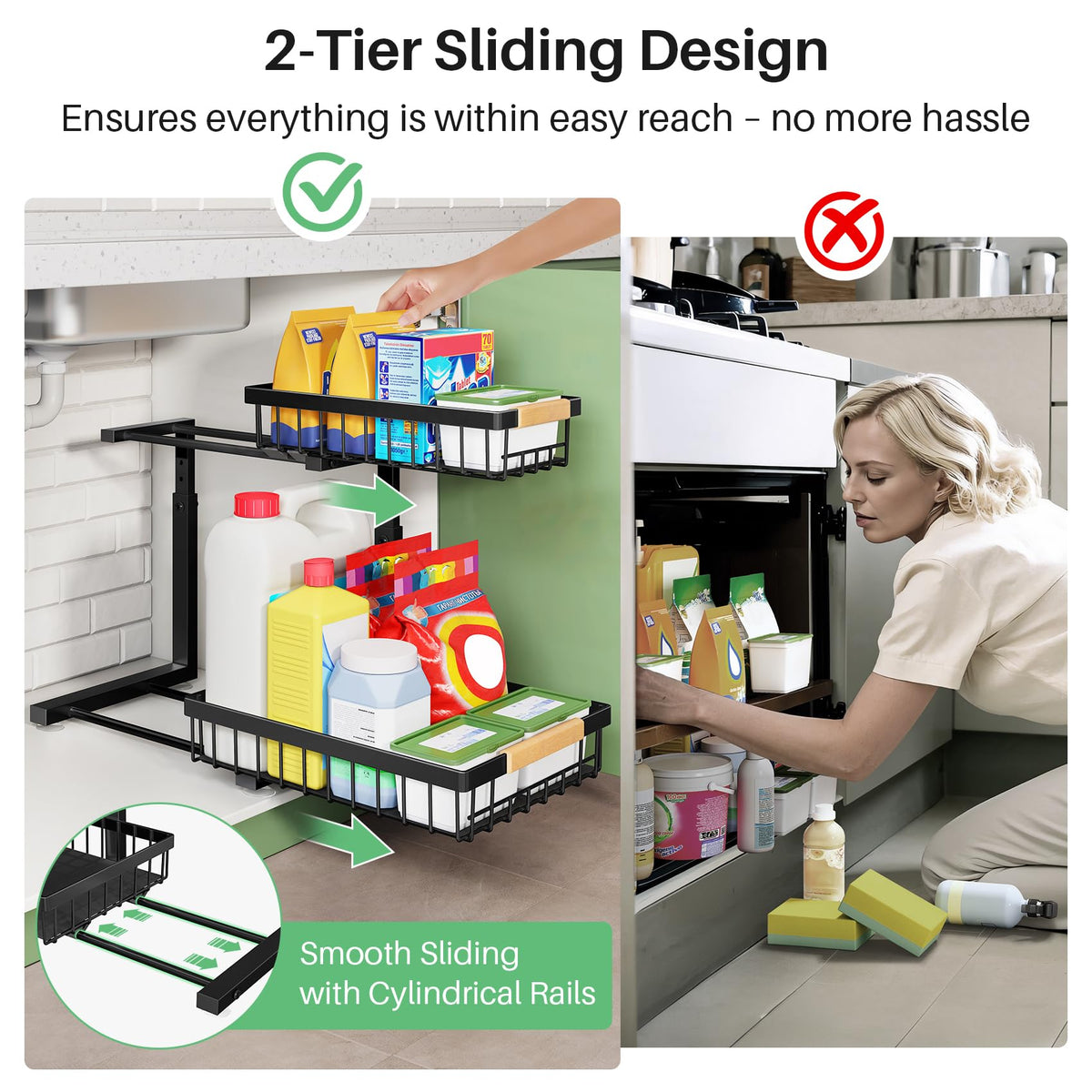 2 Tier Black Metal Under Sink Organizer, 2 Pack C94148