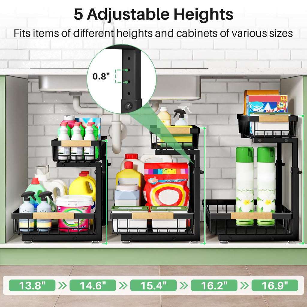 2 Tier Black Metal Under Sink Organizer, 2 Pack C94148