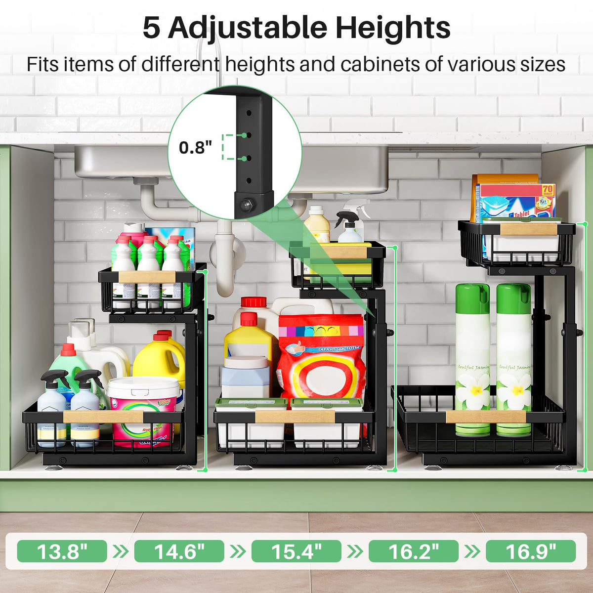 2 Tier Black Metal Under Sink Organizer, 2 Pack C94148