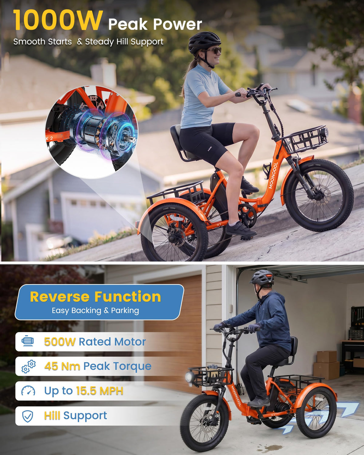 Electric Trike for Adults, 500W 20" Fat Tire Folding Tricycle H330454
