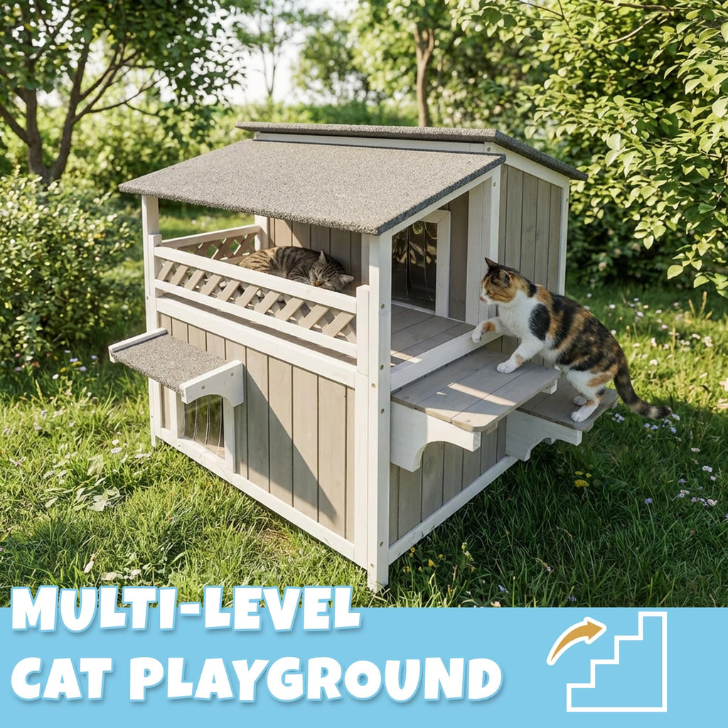 Wooden Two-Story Cat House W4747