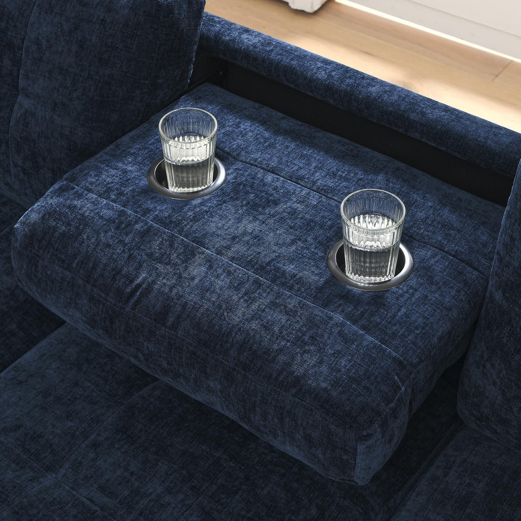 108'' Chenille Navy Blue L-Shaped Sectional Sofa with Storage Ottoman J11468
