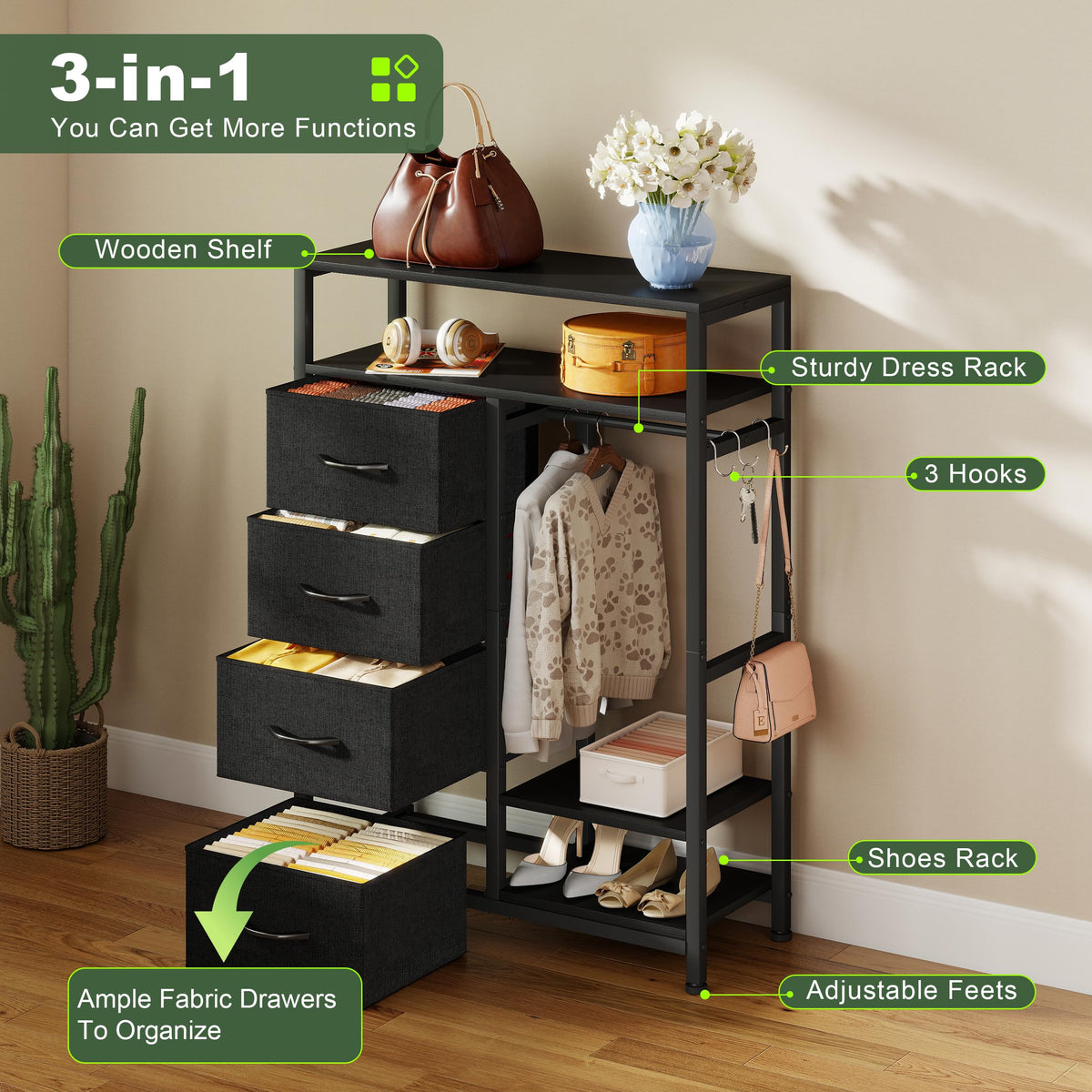 31.5" Dresser with Hanging Rack J24930