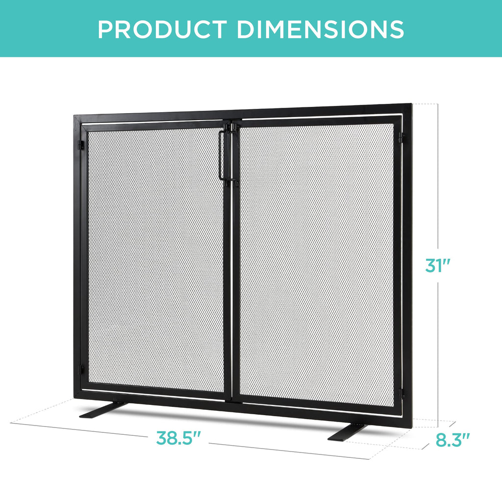 38.5x31in 2-Door Black Wrought Iron Fireplace Screen P174394