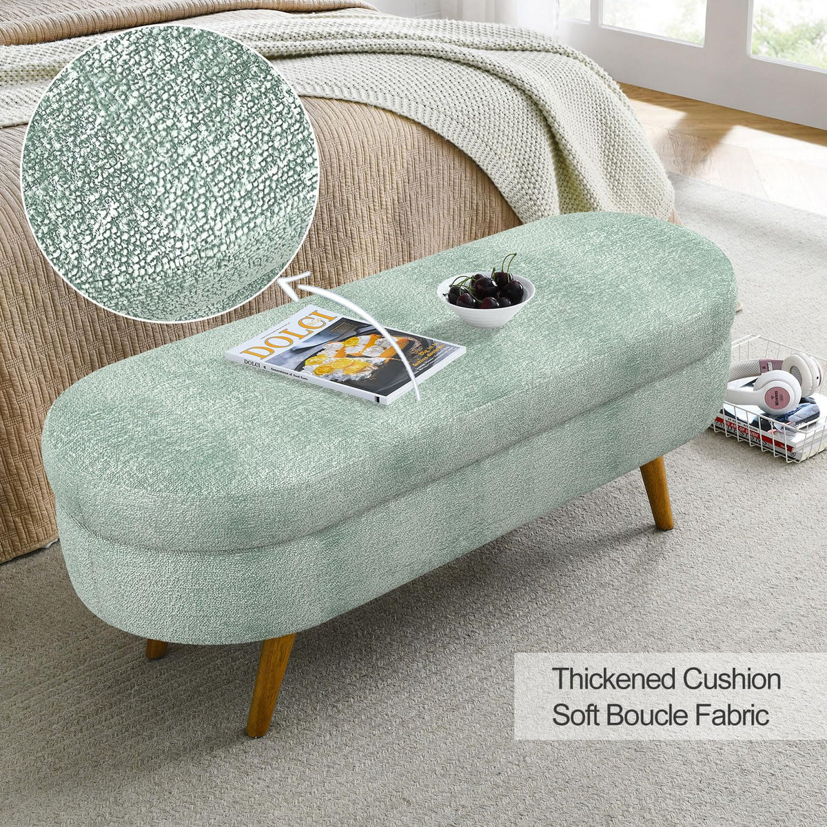 Cyan Boucle Storage Ottoman Bench S858